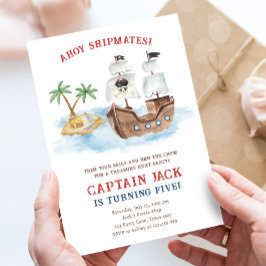 Ahoy Shipmates! Pirat Frakt Treasure Boy Birthday Inbjudningar
