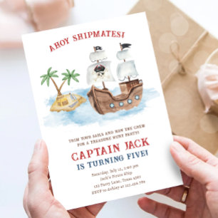 Ahoy Shipmates! Pirat Frakt Treasure Boy Birthday Inbjudningar
