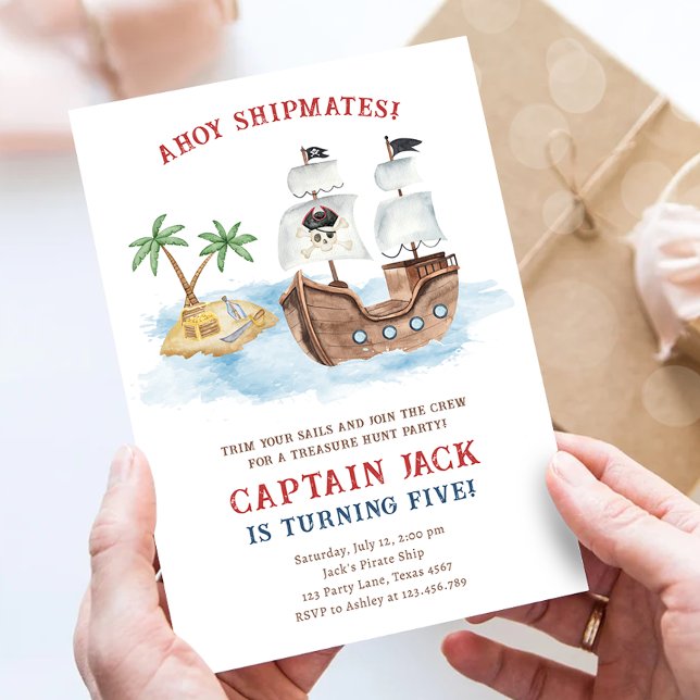 Ahoy Shipmates! Pirat Frakt Treasure Boy Birthday Inbjudningar (Skapare uppladdad)