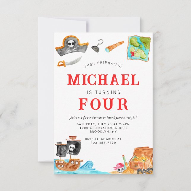 Ahoy Shipmates Treasure Hunt Frakt Pirat Birthday Anteckningskort (Framsida)