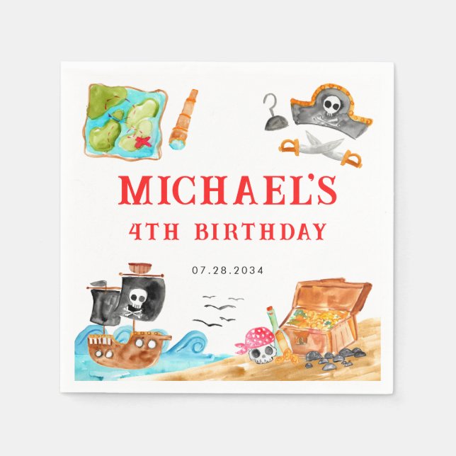Ahoy Shipmates Treasure Hunt Frakt Pirat Birthday Pappersservett (Framsidan)