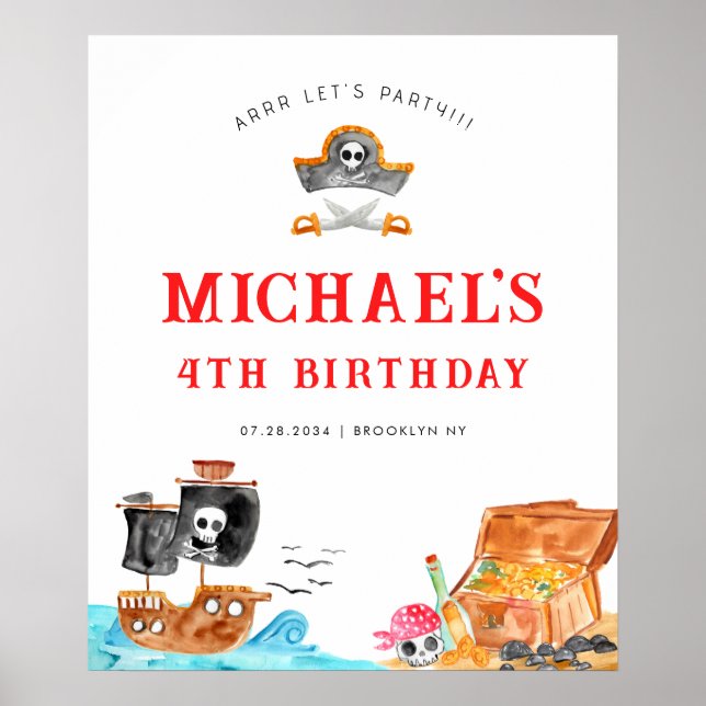 Ahoy Shipmates Treasure Hunt Frakt Pirat Birthday Poster (Framsidan)