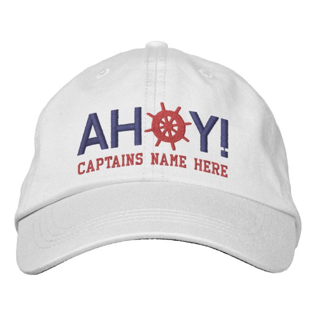 Ahoy Ships Wheel Captains Personalized Broderad Keps (Framsida)