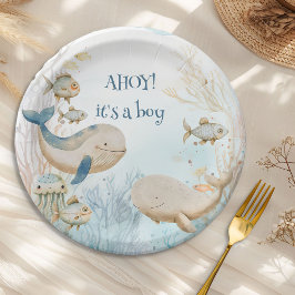 Ahoy sin pojk Ocean Life Whale Baby Shower