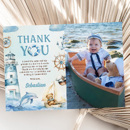 Ahoy Sjöman Nautilus Fartyg Blå 1-års Födelsedags  Tack Kort