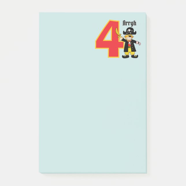 Ahoy Söt Piratpojke 4-årsdag Post-it Block (Framsida)