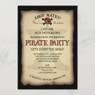 Ahoy Treasure Karta Pirat Födelsedagsfest inbjudan