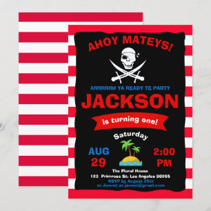 Ahoy Treasure Karta Pirat Ocean Voyage Boy Birthda Inbjudningar