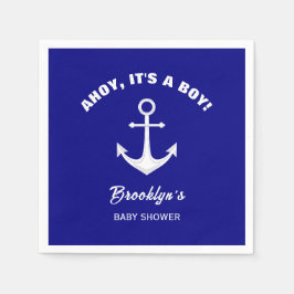 Ahoy Trendiget Baby Shower Navy Blue White Pappersservett