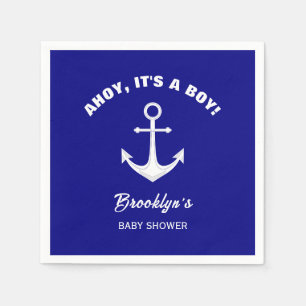 Ahoy Trendiget Baby Shower Navy Blue White Pappersservett