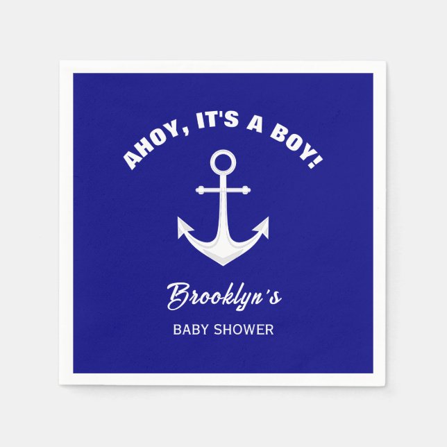 Ahoy Trendiget Baby Shower Navy Blue White Pappersservett (Framsidan)