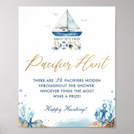 Ahoy Twin Boys Nautical Baby Shower Nappar Hunt Poster