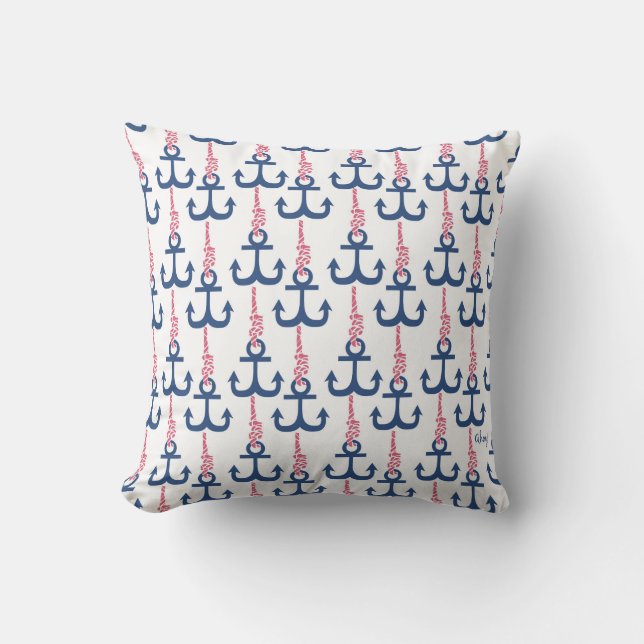 Ahoy Vintage Anchor-mönster. Kudde (Framsida)