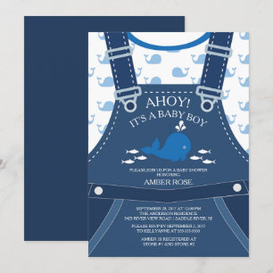Ahoy Whale Nautical Baby Shower-inbjudan Inbjudningar