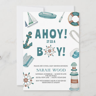 AHOY's a Boy, Nautical Baby Shower Inbjudningar