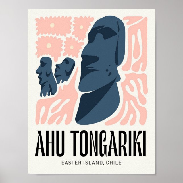 Ahu Tongariki Påsk Island Chiles blommigt Poster (Framsidan)