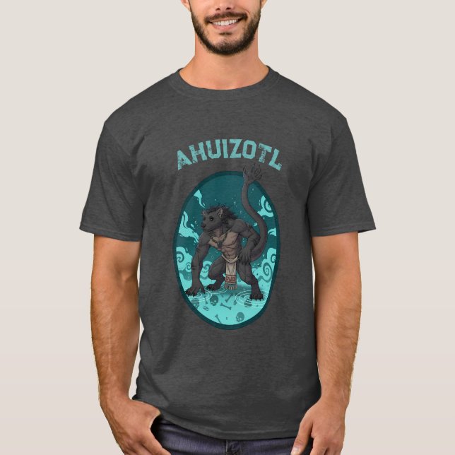 Ahuizotl Water Guardian Art - Aztec Mythic Legend T Shirt (Framsida)