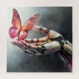 AI and Nature Harmony Robot Hand with Butterfly Pussel