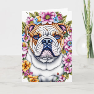 Ai Art Bulldog, omgiven av Whimsical Flowers Kort