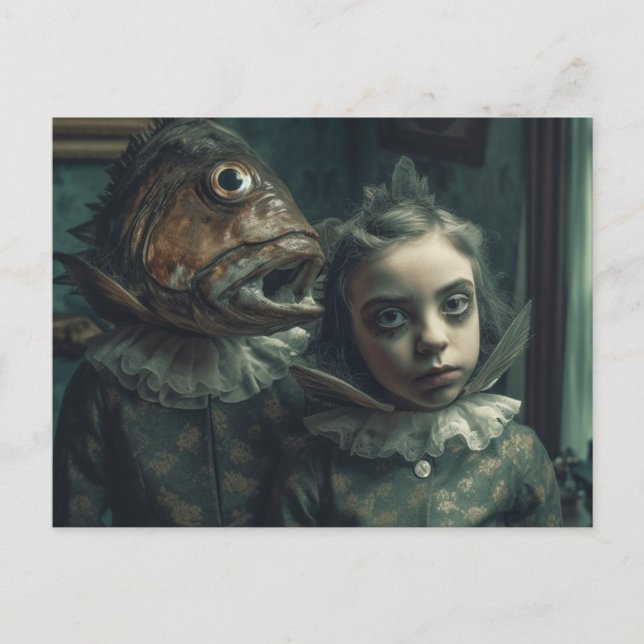 AI Art Fish Children Horror Movie Scene Vykort (Framsida)