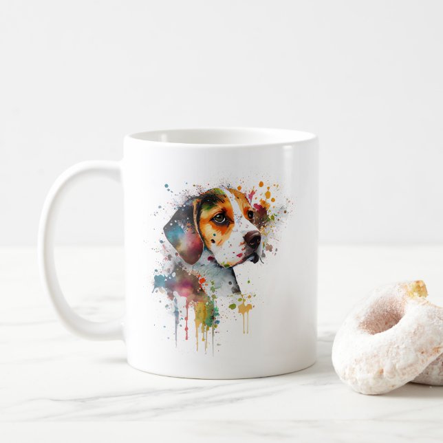 AI Art för beagle Puppy Watercolor AI Kaffemugg (Med munk)