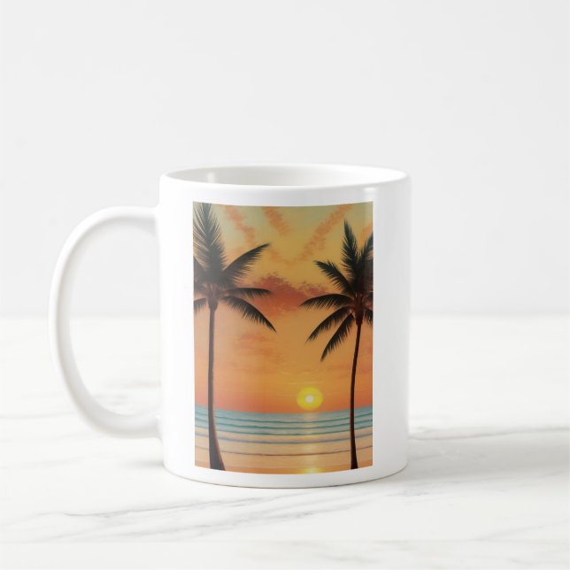 AI Art Morgon Sunrise Beach Handflatan Träd Kaffemugg (Vänster)