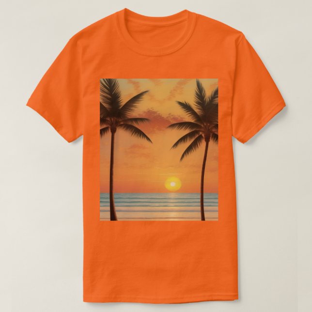 AI Art Morgon Sunrise Beach Handflatan Träd T-Shir T Shirt (Design framsida)