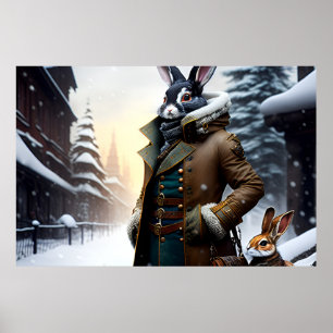 AI Art Rabbit Explorer med sin son i Snö Poster