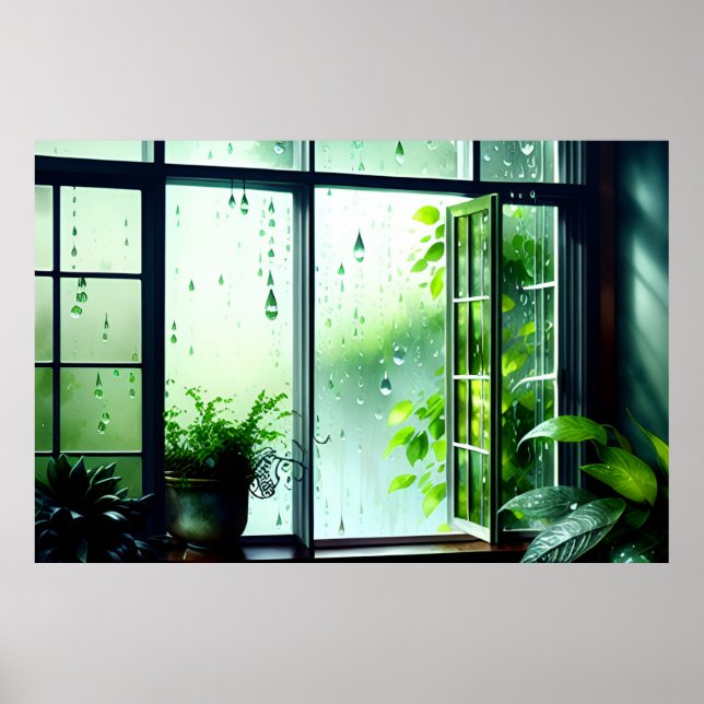 AI Art Rain-vy från mitt Windows Poster (Framsidan)