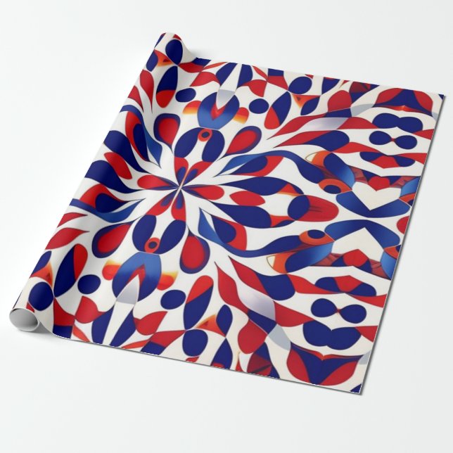 AI Art Red White & Blue Patriotic American Mönster Presentpapper (Utrullad)