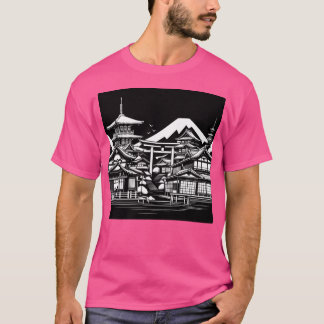 Ai Art Traditionell Kyoto-Byggnad i svartvitt T Shirt