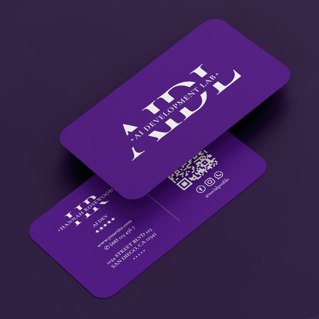 AI Artificial Intelligence Lila Monogram Modern Visitkort (AI Artificial Intelligence Purple Monogram Modern Business Card
)