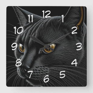 AI Black Cat med Gult Ögon Fyrkantig Klocka