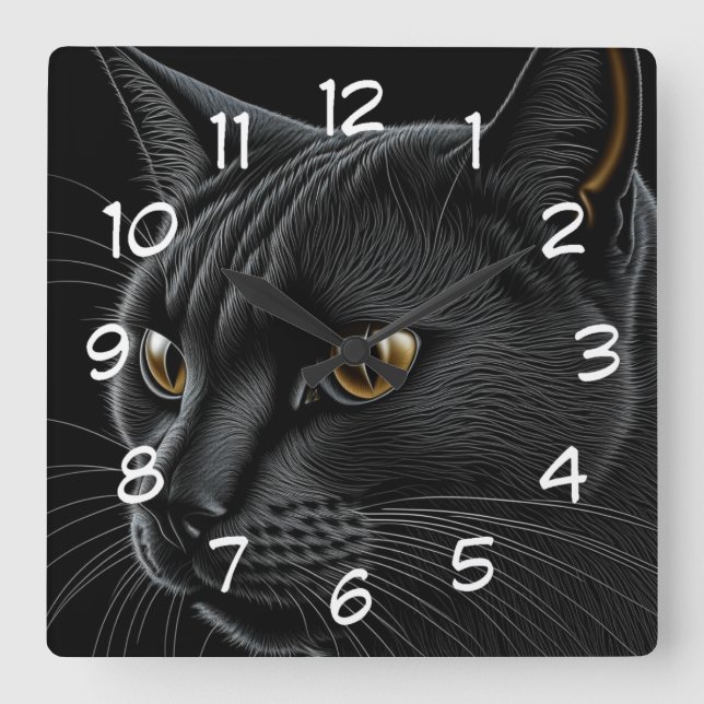 AI Black Cat med Gult Ögon Fyrkantig Klocka (Framsida)