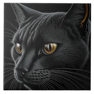AI Black Cat med Gult Ögon Kakelplatta