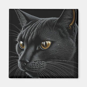 AI Black Cat med Gult Ögon Magnet