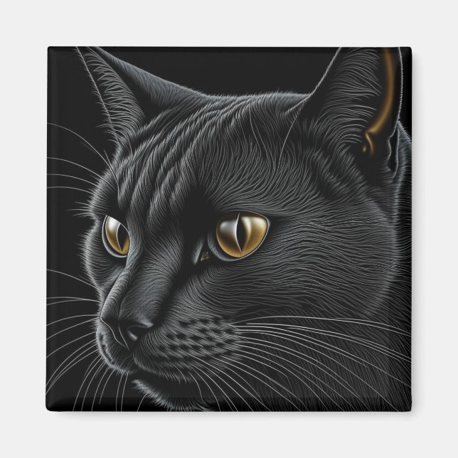 AI Black Cat med Gult Ögon Magnet (Framsidan)