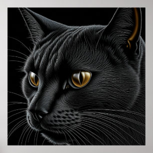 AI Black Cat med Gult Ögon Poster