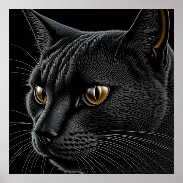 AI Black Cat med Gult Ögon Poster (Framsidan)