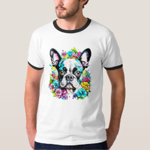 Ai Boston Terrier omgiven av blommor T Shirt