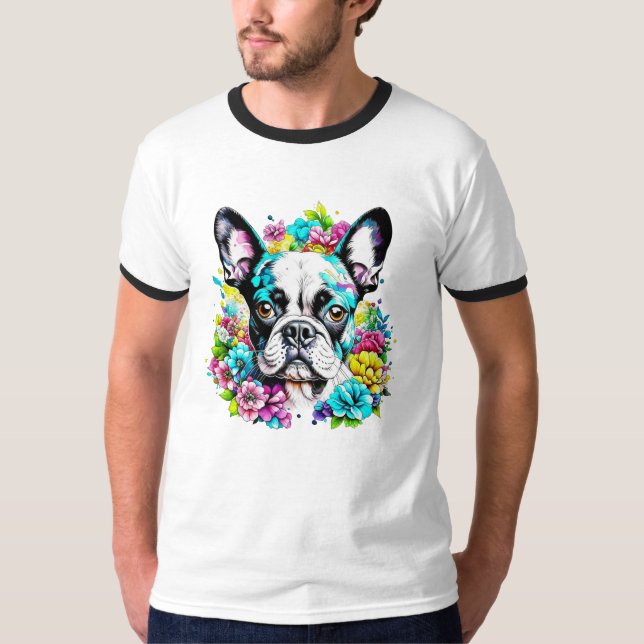 Ai Boston Terrier omgiven av blommor T Shirt (Framsida)