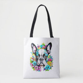 Ai Boston Terrier omgiven av blommor Tygkasse