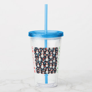 AI Chilling Snowman Pattern Acrylic Tumbler or Cup Take Away Mugg