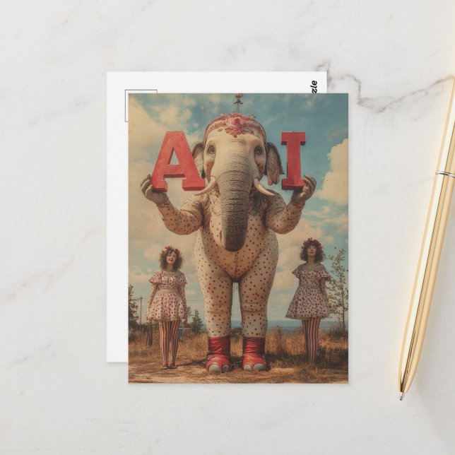 AI Circus Elephant Vykort (Fram/Back In Situ)