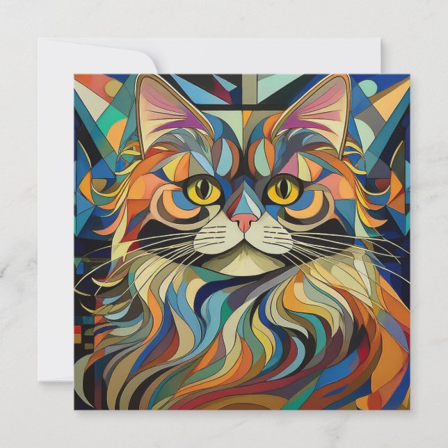 AI Cubism Cat Julkort (Framsida)