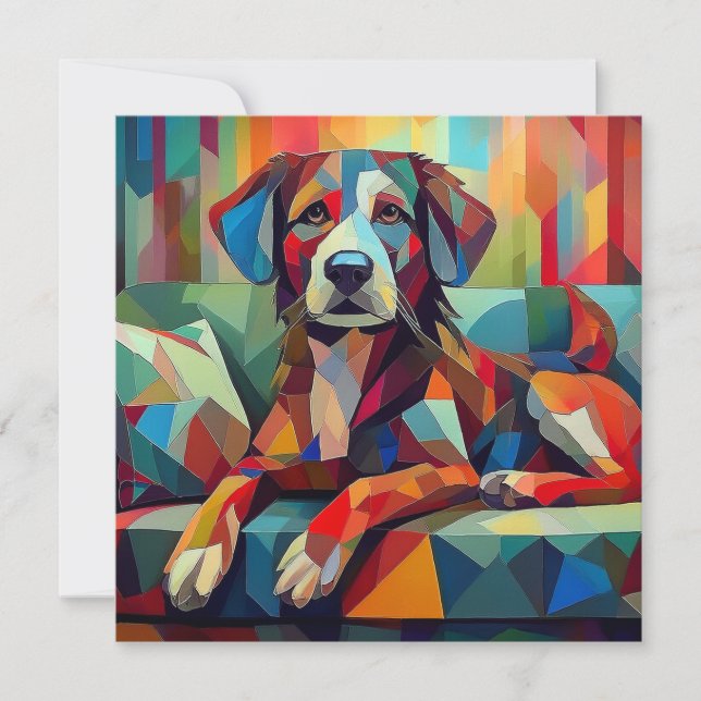 AI Cubism Hund Julkort (Framsida)