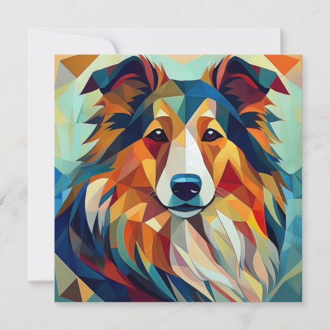 AI Cubism Hund Julkort (Framsida)