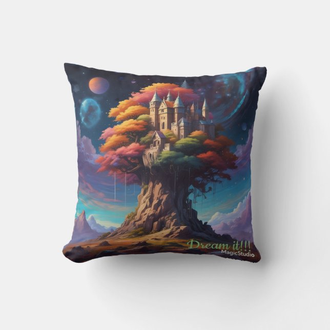 AI Dream Träd Castle Dekorativ kudde (Framsida)