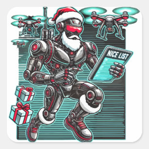 AI Driftsatte Santa Robot med Drones och jul L Fyrkantigt Klistermärke