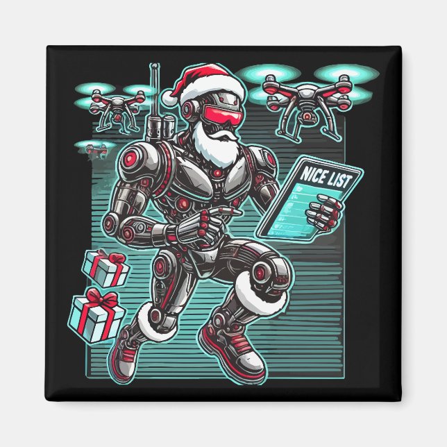 AI Driftsatte Santa Robot med Drones och jul L Magnet (Framsidan)